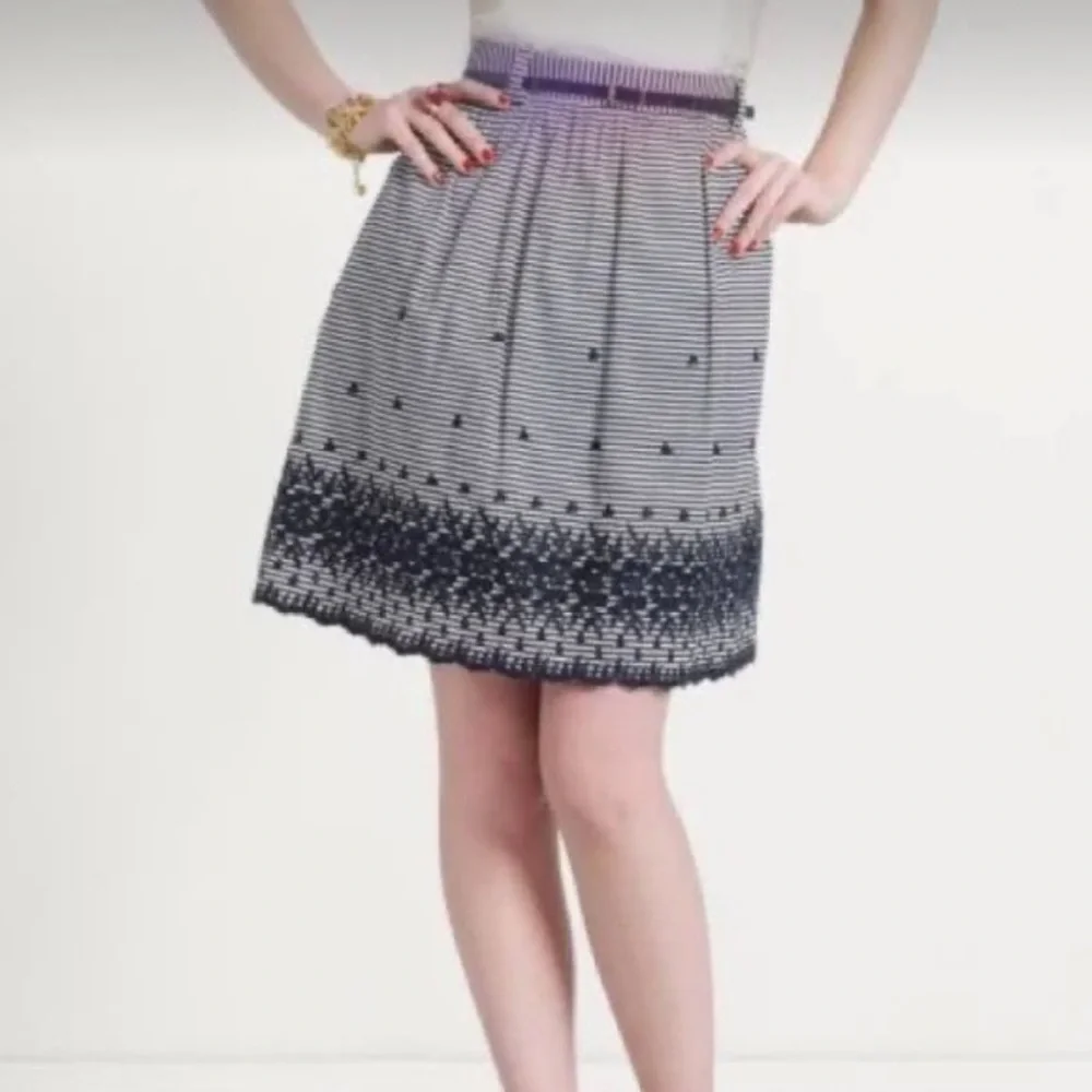 KATE SPADE  Striped Embroidered A-Line Skirt SIZE 6 Coastal Nautical
